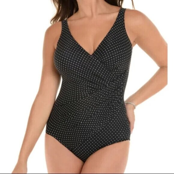 Miraclesuit Black and White Polka Dot One Piece Swimsuit - Picture 1 of 8
